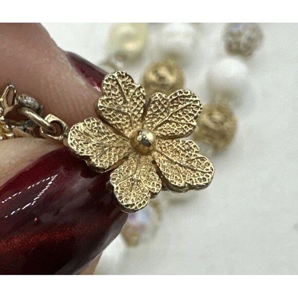 Vendome Coro Necklace Vintage Three 3 Strands Gold Cage Milk Glass Beads - Picture 12 of 12